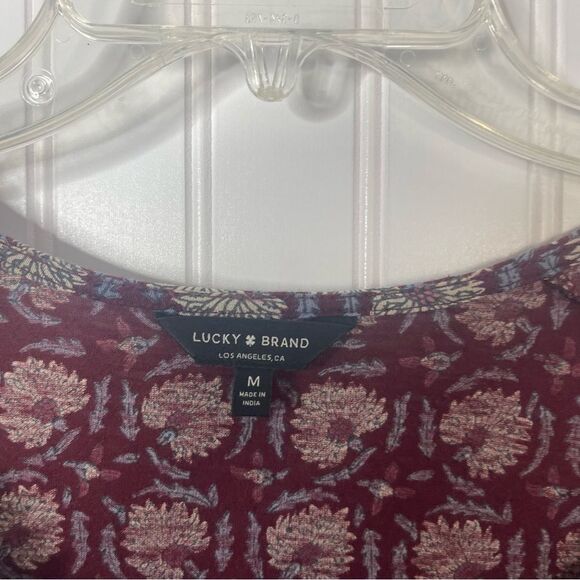 Lucky Brand Top Medium Floral V-neck 3/4 Sleeve Multicolor Boho Casual Spring - Picture 3 of 7